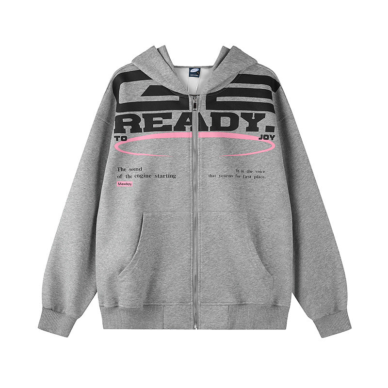 Women's hooded sweatshirt jacket with full zip, oversized cut and statement front print Chichicherry