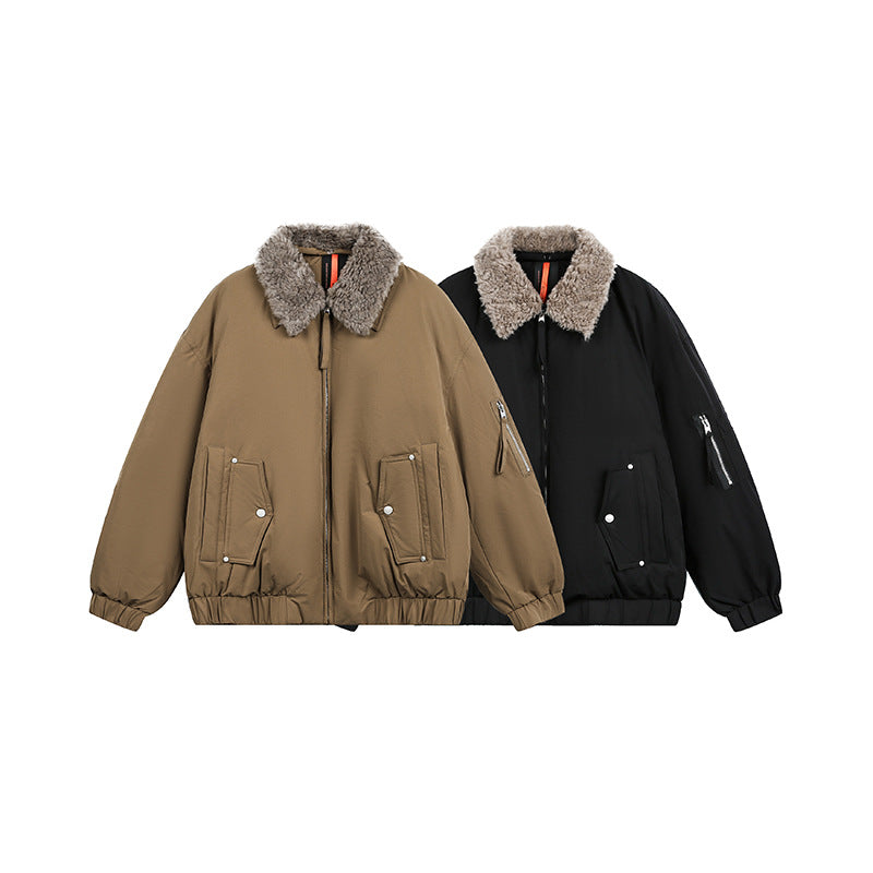 Men's Lined Bomber Jacket with Teddy Collar and Utility Pockets Chichicherry