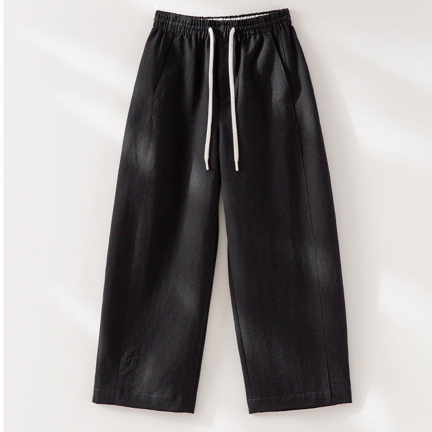 Women Wide Linen Blend Pants with Elastic Waistband and Drawstring Chichicherry