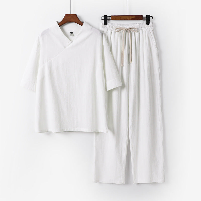 Unisex Lightweight Kimono Loungewear Set with V-Neck and Drawstring Pants Chichicherry