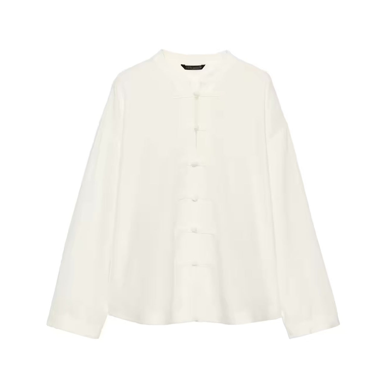 Women Loose Fit Blouse in Mandarin Look with Knot Buttons Chichicherry