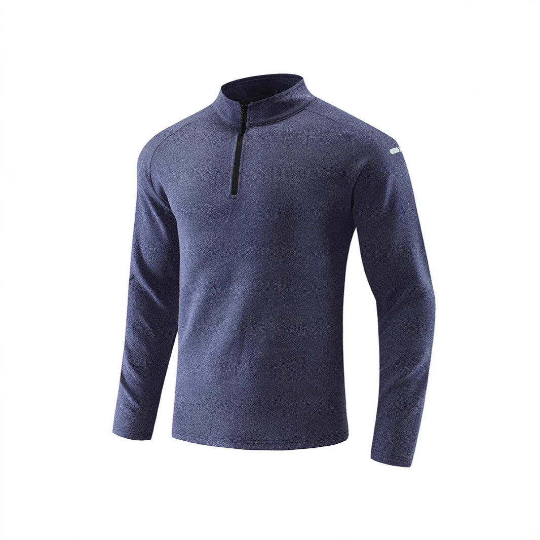 Men's Breathable Functional Long Sleeve Shirt with Stand-up Collar and Short Zipper Chichicherry