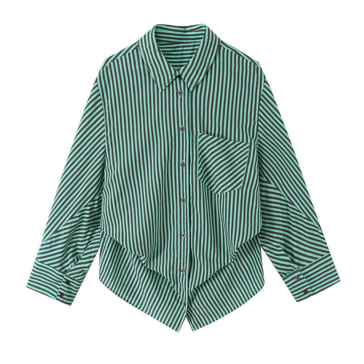 Women's oversized shirt with diagonal striped design, asymmetrical hem, and chest pocket Chichicherry