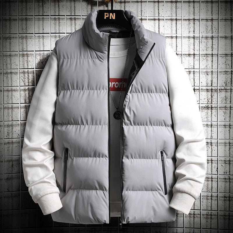 Men's Padded Quilted Vest in Layering Look with High Stand-Up Collar and Zipper Pockets Chichicherry