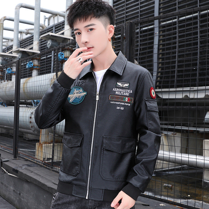 Men's aviator bomber jacket in military style with large back patch and arm pocket Chichicherry