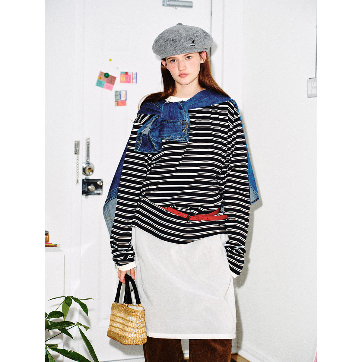 Unisex Striped Long Sleeve Shirt in Breton Style with Contrasting Ribbed Collar and Relaxed Fit Chichicherry