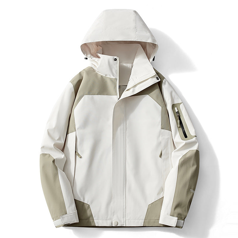 Men's technical softshell hooded jacket with contrast panels and zippered sleeve pocket Chichicherry