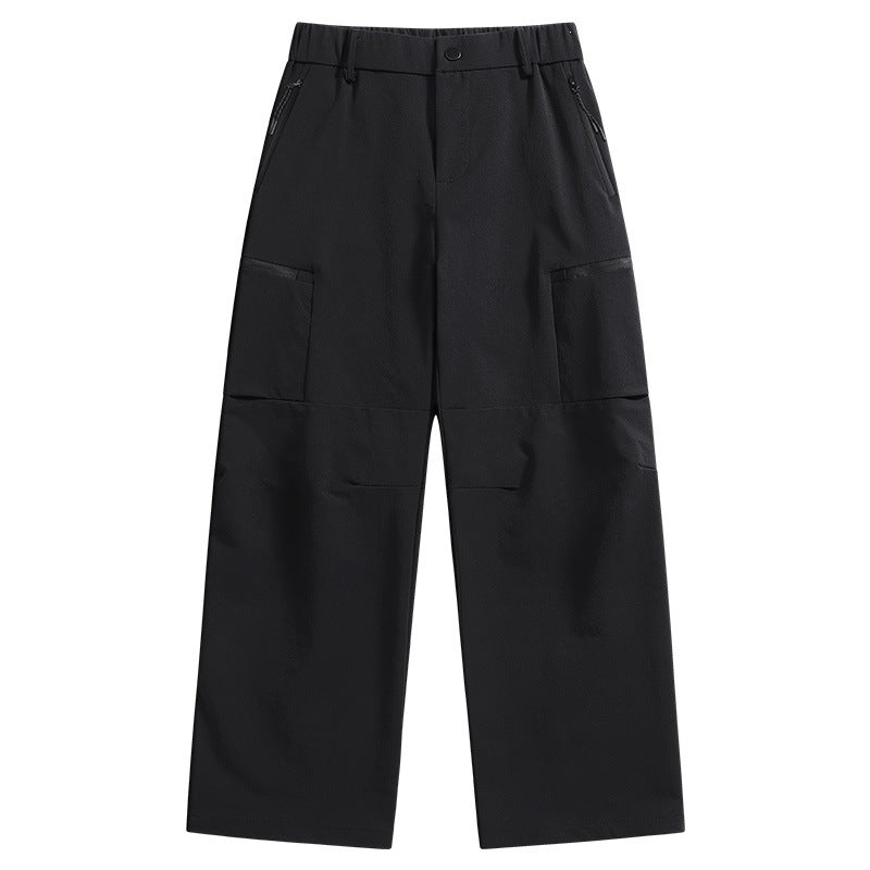 Men's Technical Utility Cargo Pants with Wide Leg, Elastic Waistband & Zipper Pockets Chichicherry