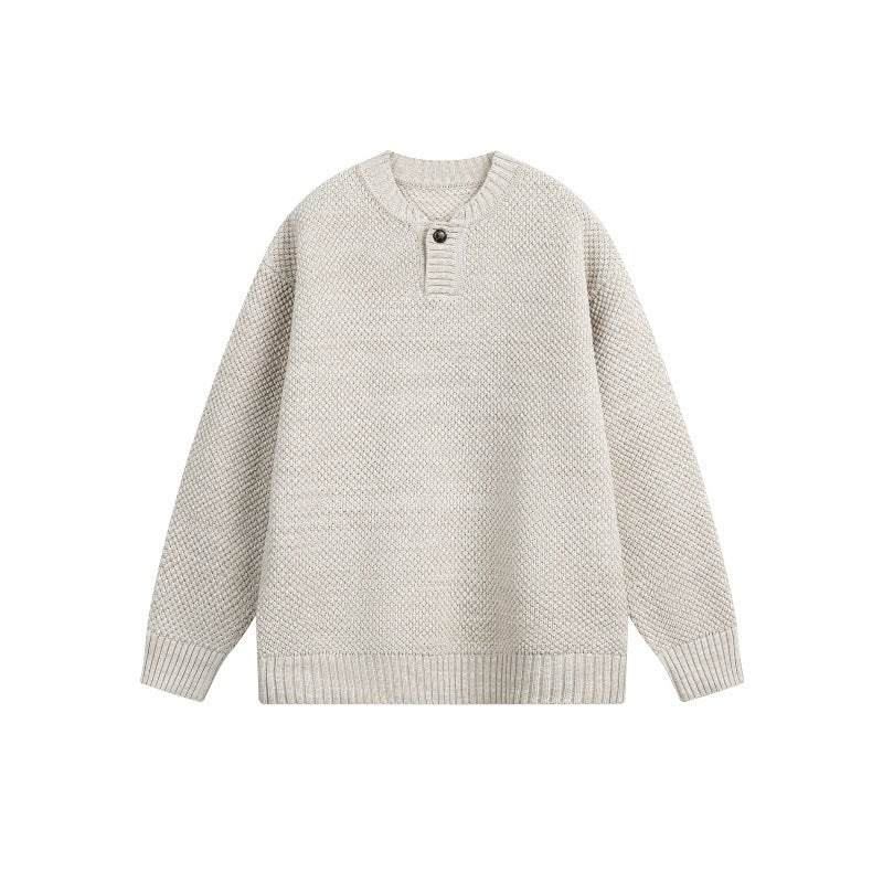 Unisex Structured Knit Sweater with Henley Placket Chichicherry