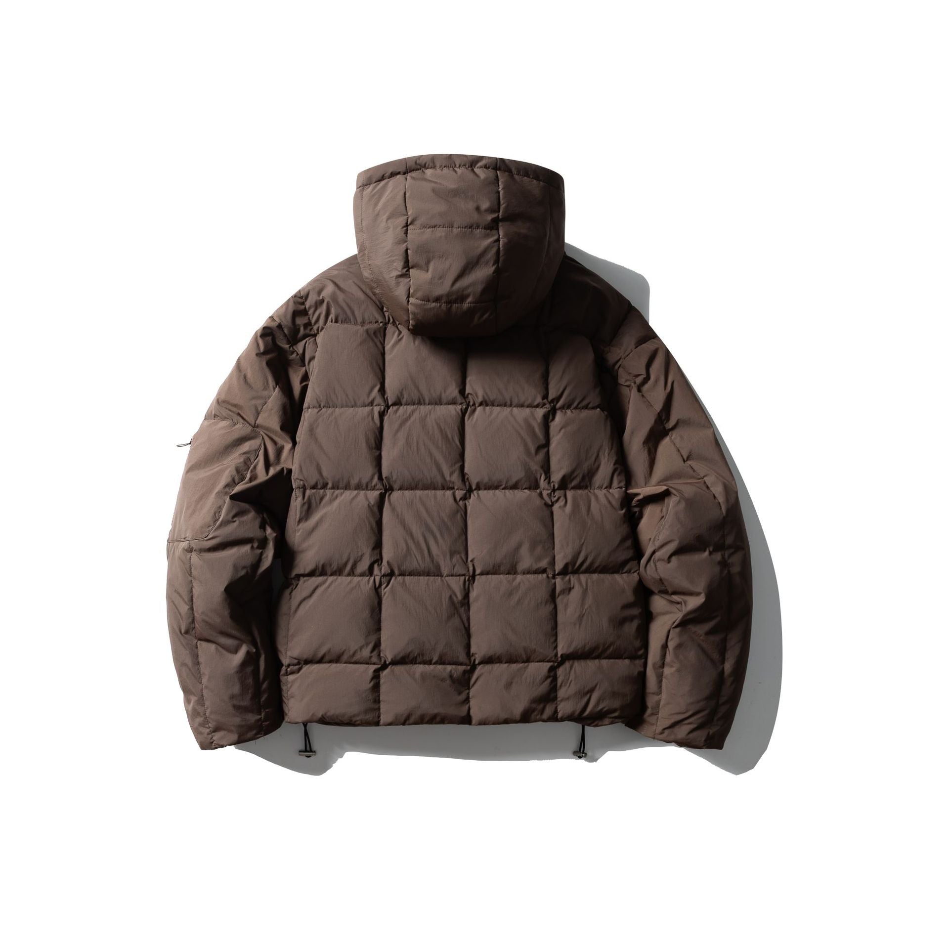 Men's Padded Hooded Anorak with Check Quilting, High Collar and Utility Arm Pocket Chichicherry