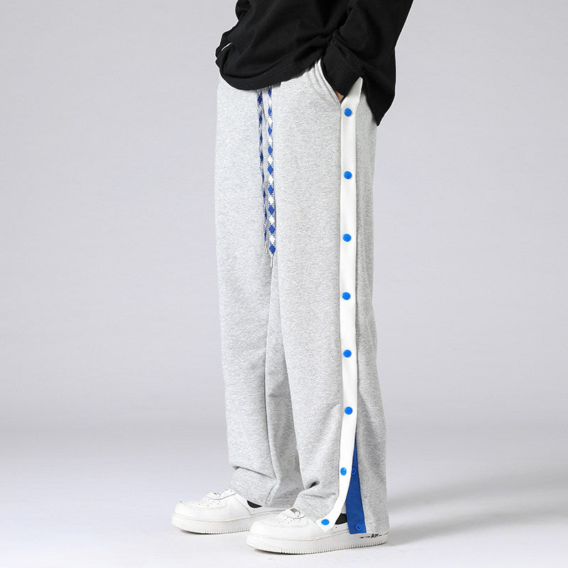 Men's Wide Sweatpants with Side Snap Closure, Drawstring & Contrasting Inserts Chichicherry