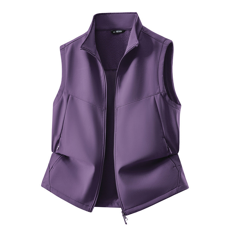 Women's Sleeveless Softshell Vest with Stand-Up Collar, Stretch Lining and Two-Way Zipper Chichicherry