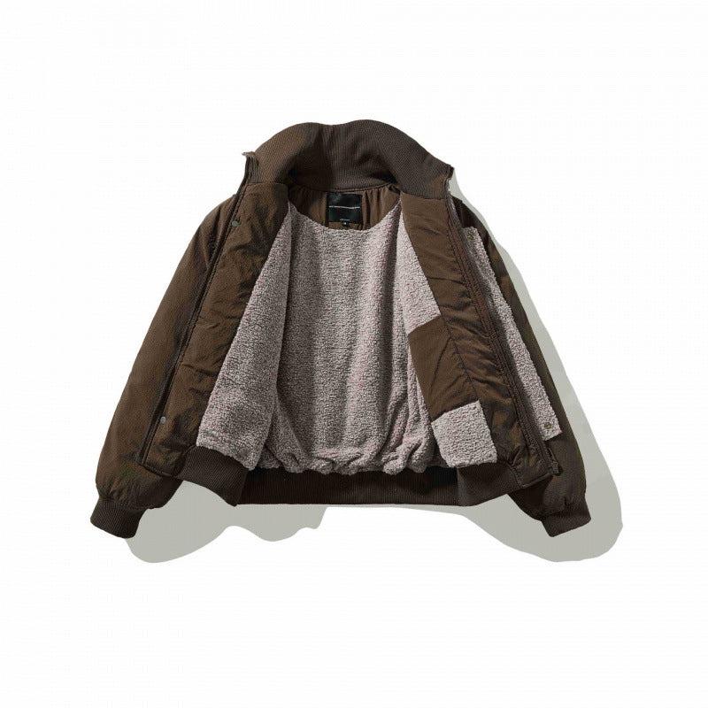 Unisex Short Cut Volume Bomber Jacket with High Ribbed Collar, Concealed Press Stud Placket and Rounded Flap Pockets Chichicherry