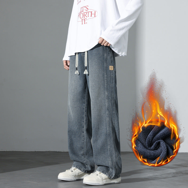 Men's Loose Vintage Denim Casual Pants with Drawstring and Relaxed Fit Chichicherry