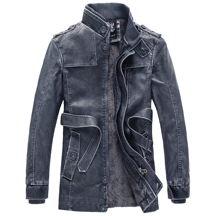 Men's Padded Utility Denim Jacket with High Stand Collar Chichicherry