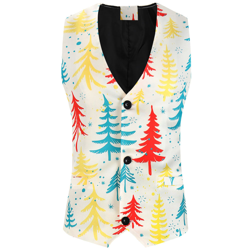 Men's Christmas Vest with Santa Allover Print and Tailored Fit Chichicherry