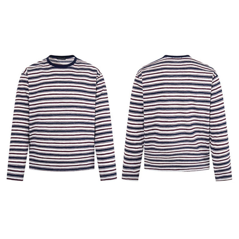 Men's Striped Long Sleeve Shirt made of Cotton Blend with Round Neck and Fine Texture Chichicherry