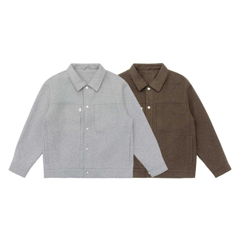 Men's Oversize Shirt Jacket in Boxy Cut made of Wool Blend with Snap Button Placket and Patch Pockets Chichicherry