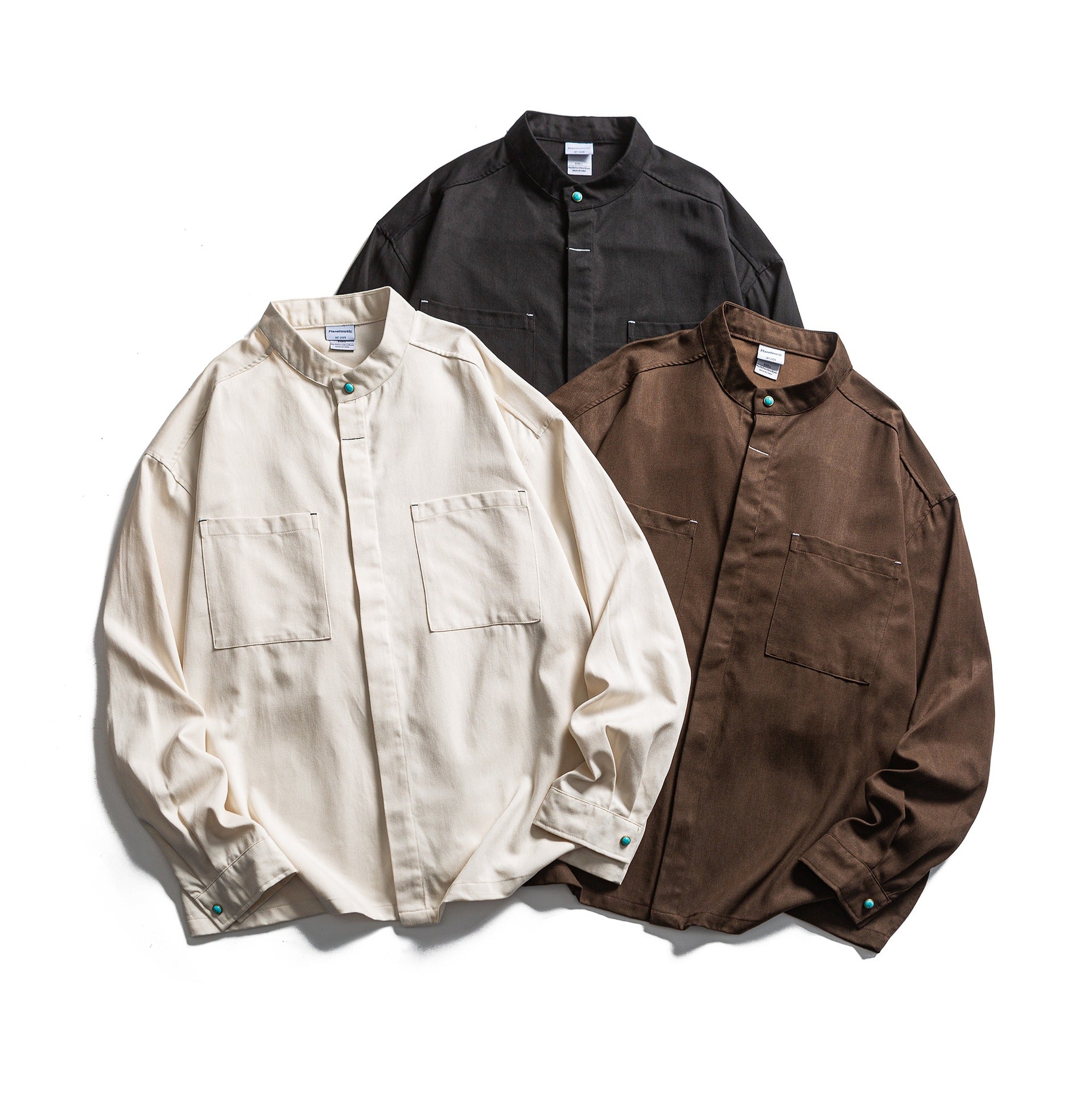 Men's Workwear Overshirt with Stand-up Collar and Hidden Button Placket Chichicherry