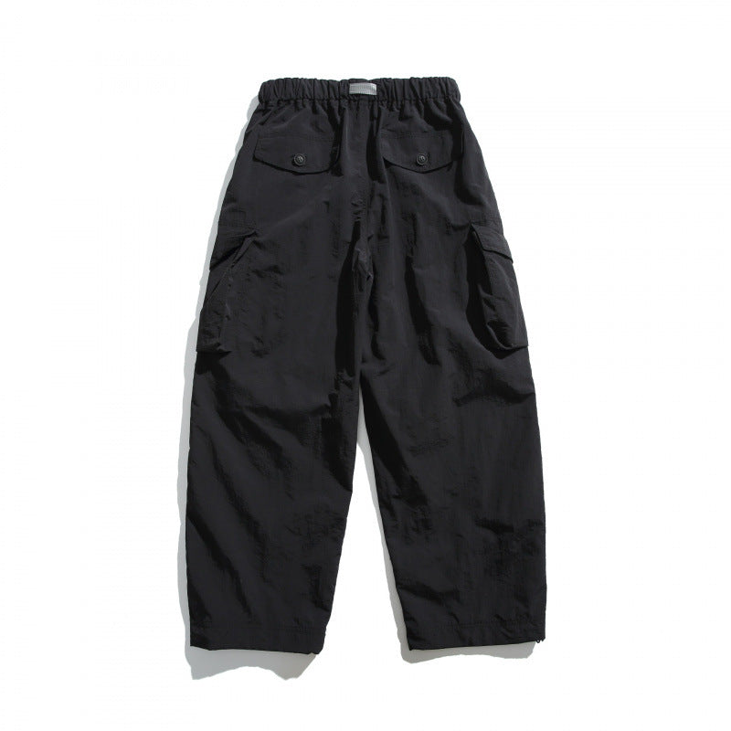 Men's Utility Cargo Pants with Wide Leg, Elastic Waistband and Multiple Pockets Chichicherry