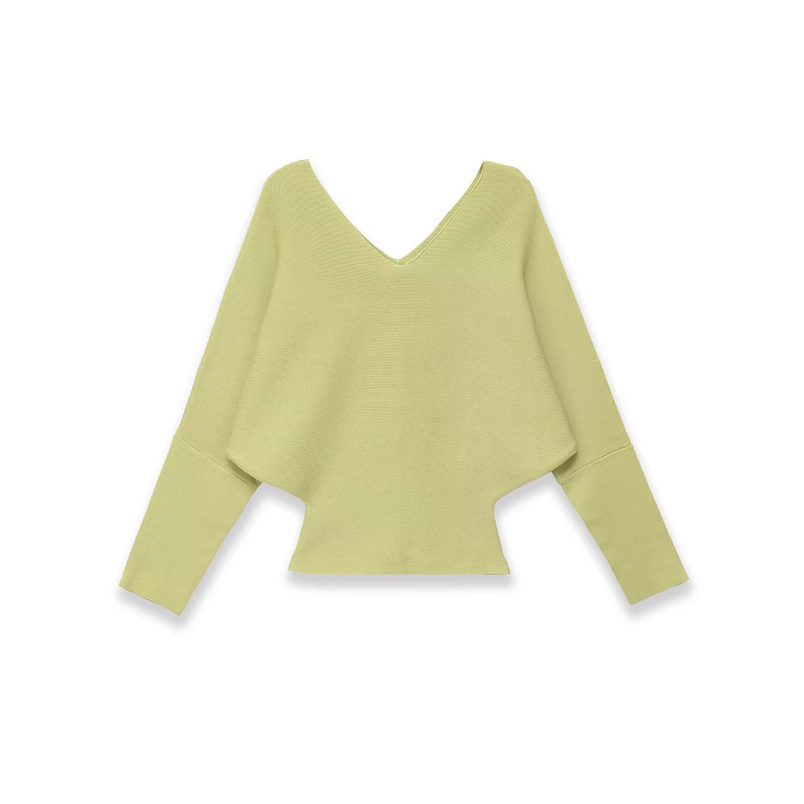 Women's Soft Fine Knit Top with Batwing Sleeves and Deep V-Neck Chichicherry