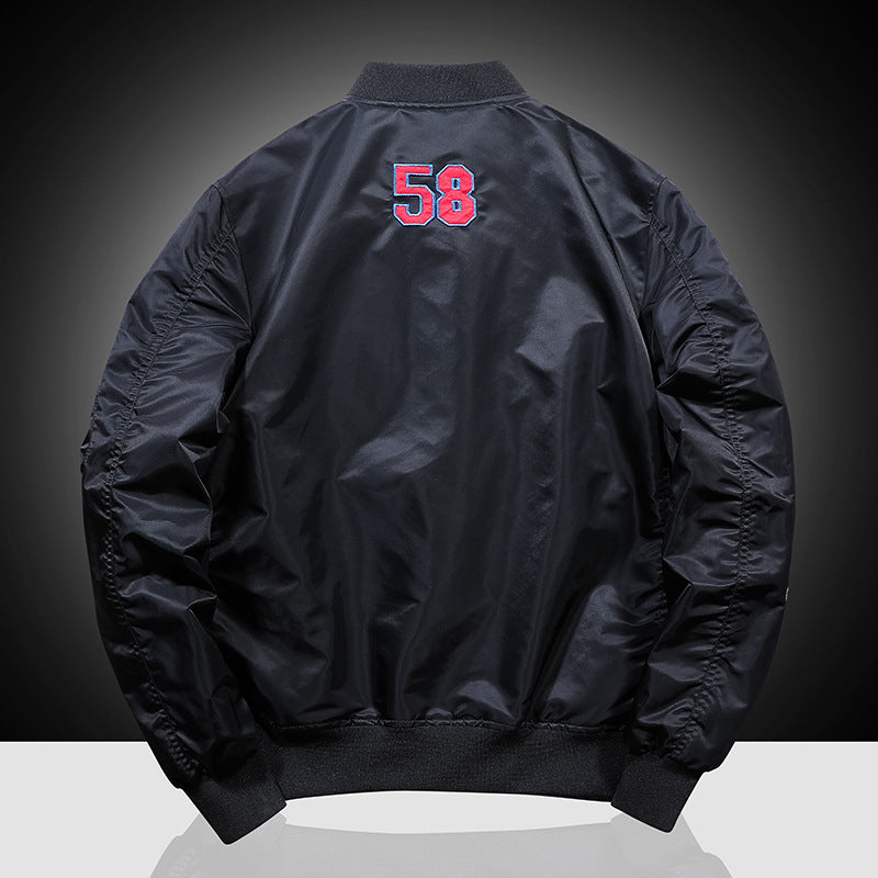 Men's Patch-Embellished Pilot Bomber Jacket made of Nylon with Arm Pocket and Ribbed Cuffs Chichicherry
