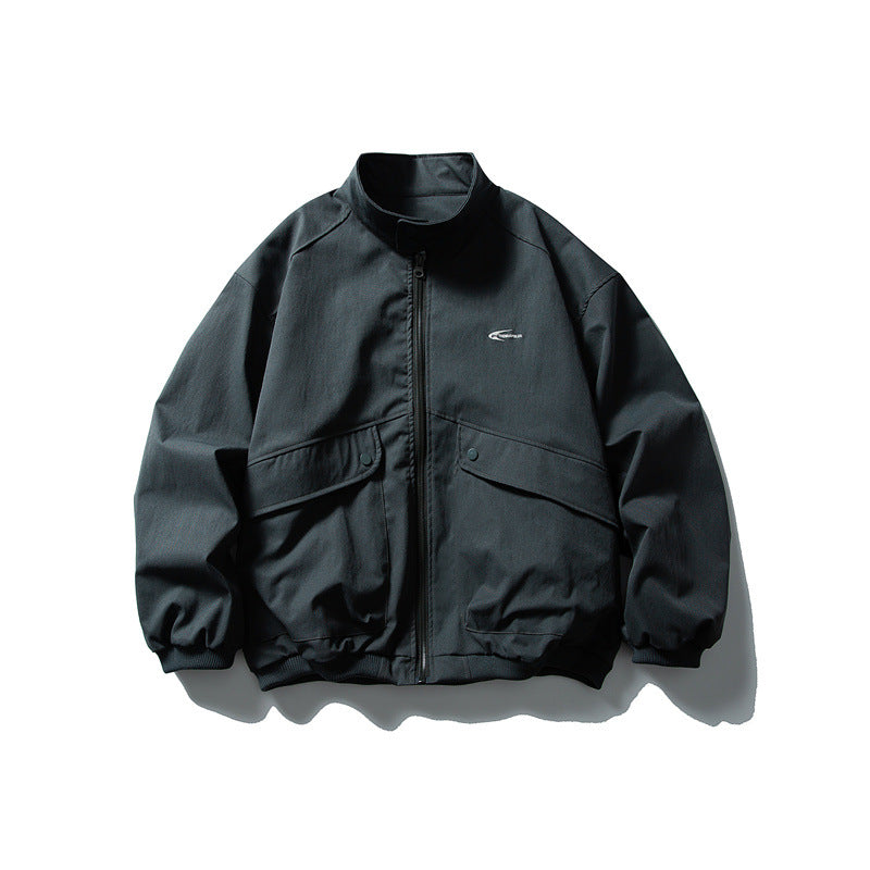 Unisex Oversize Boxy Bomber Jacket with Stand-up Collar and Large Flap Pockets Chichicherry