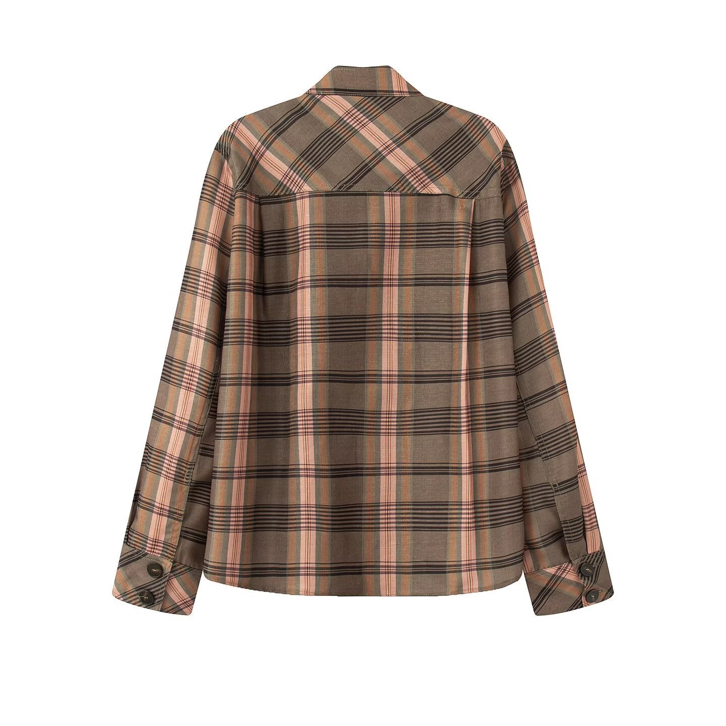 Ladies Asymmetric Cape Blouse in Check Pattern with Stand Collar and Button Closure Chichicherry