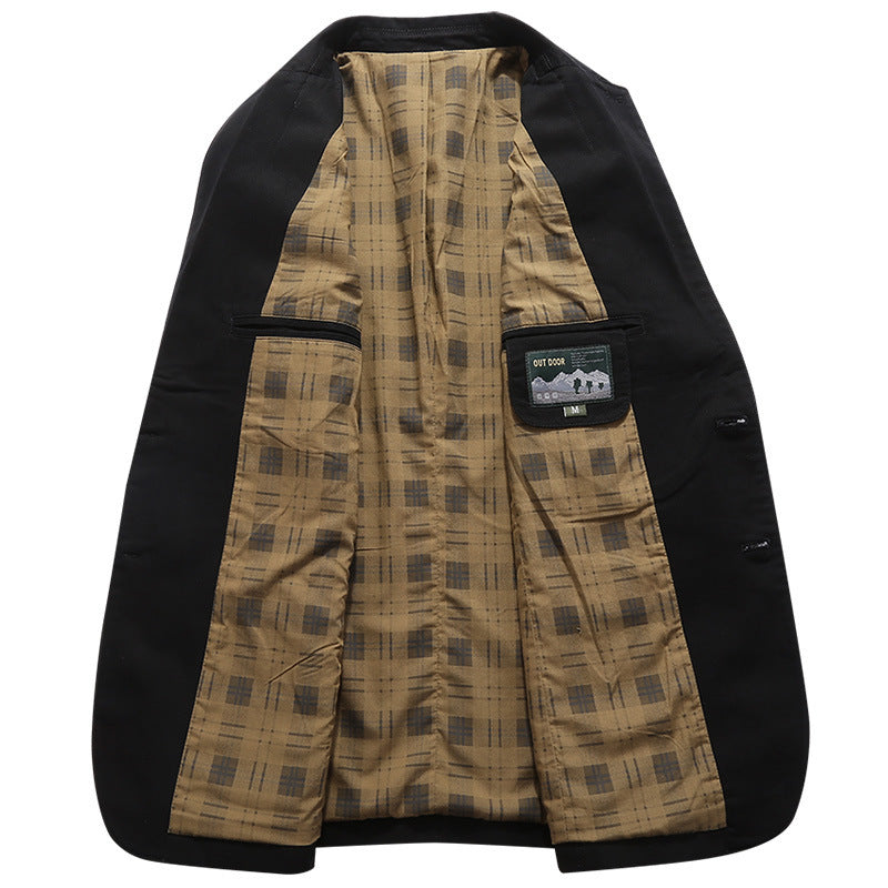 Men's casual canvas blazer with patch pockets and checked lining Chichicherry
