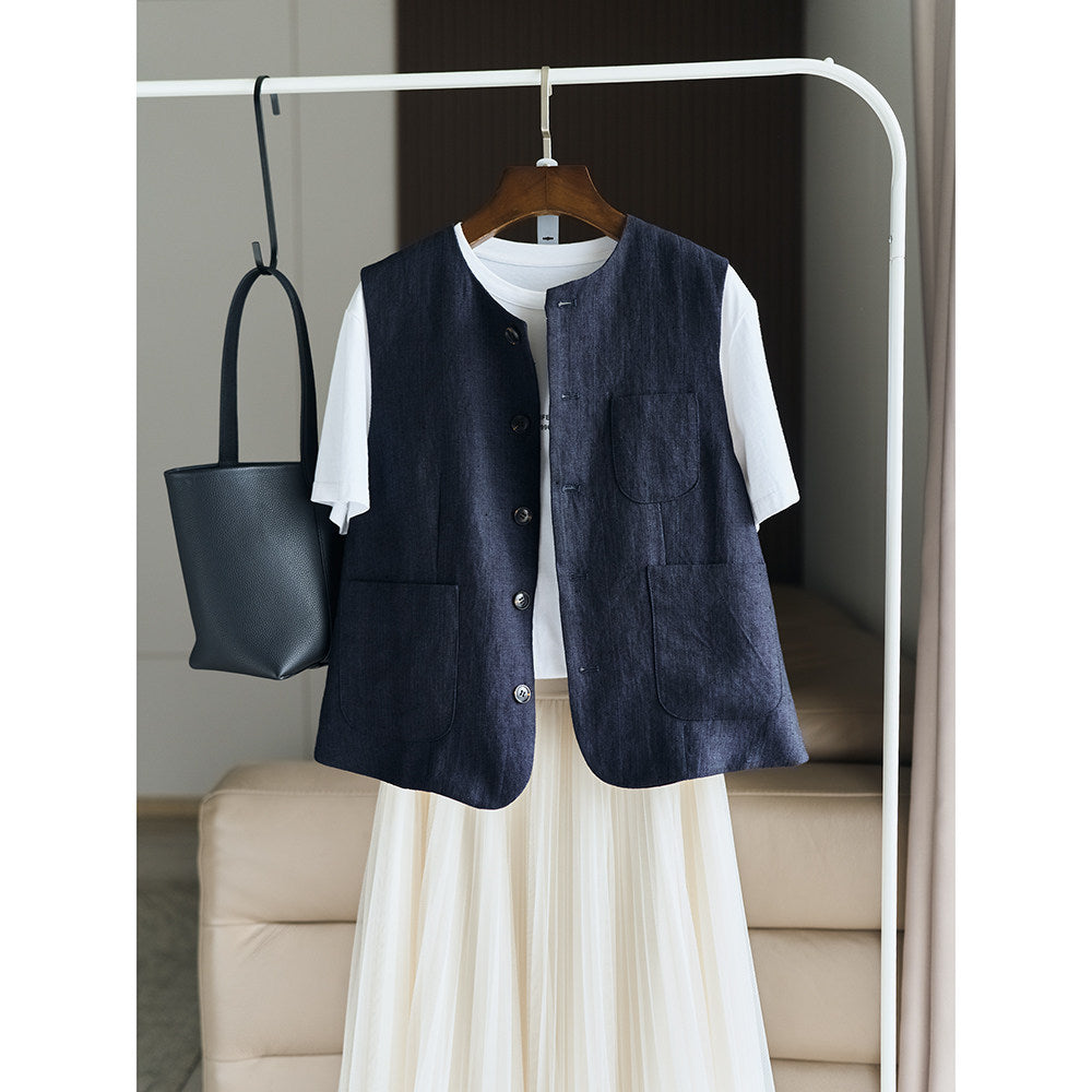 Ladies Elegant Linen Vest Drune
