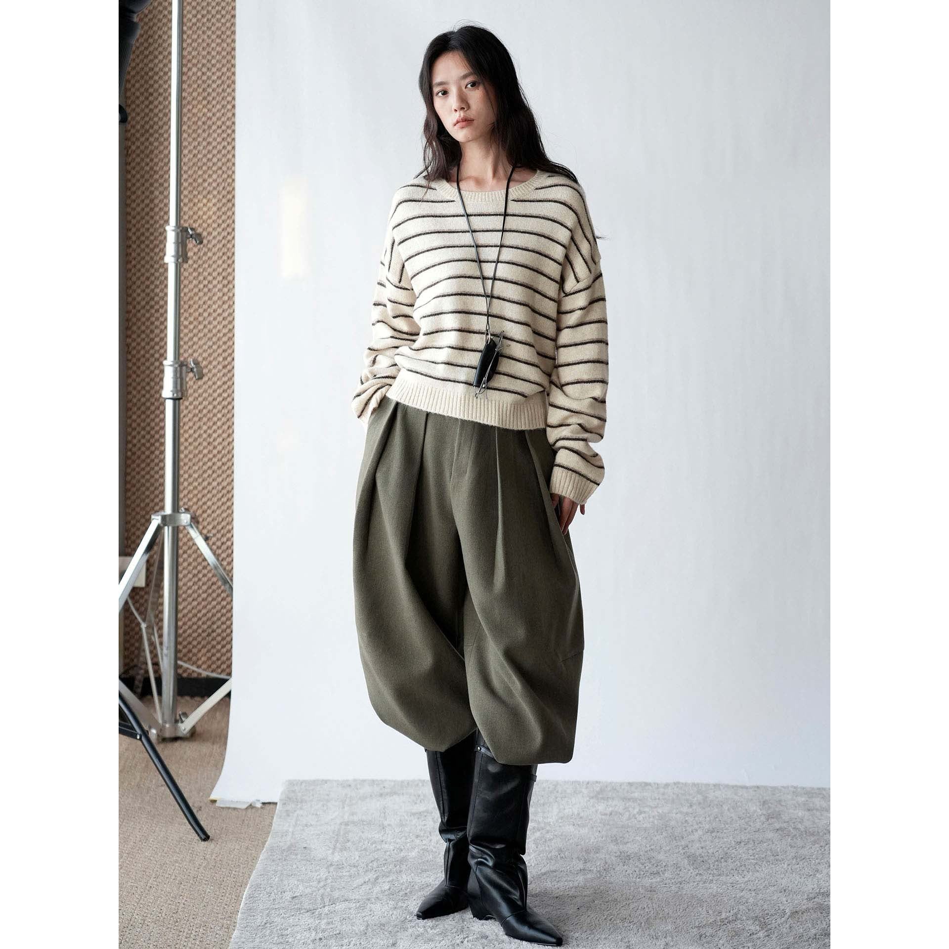 Women’s striped mohair-look sweater with dropped shoulder and ribbed hem Chichicherry