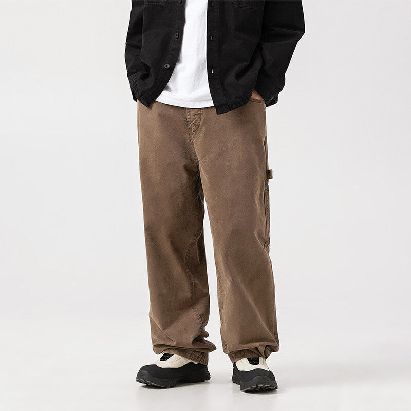 Men's Wide Utility Cargo Pants in Baggy Fit with Large Patch Pockets and Reinforced Knee Areas Chichicherry