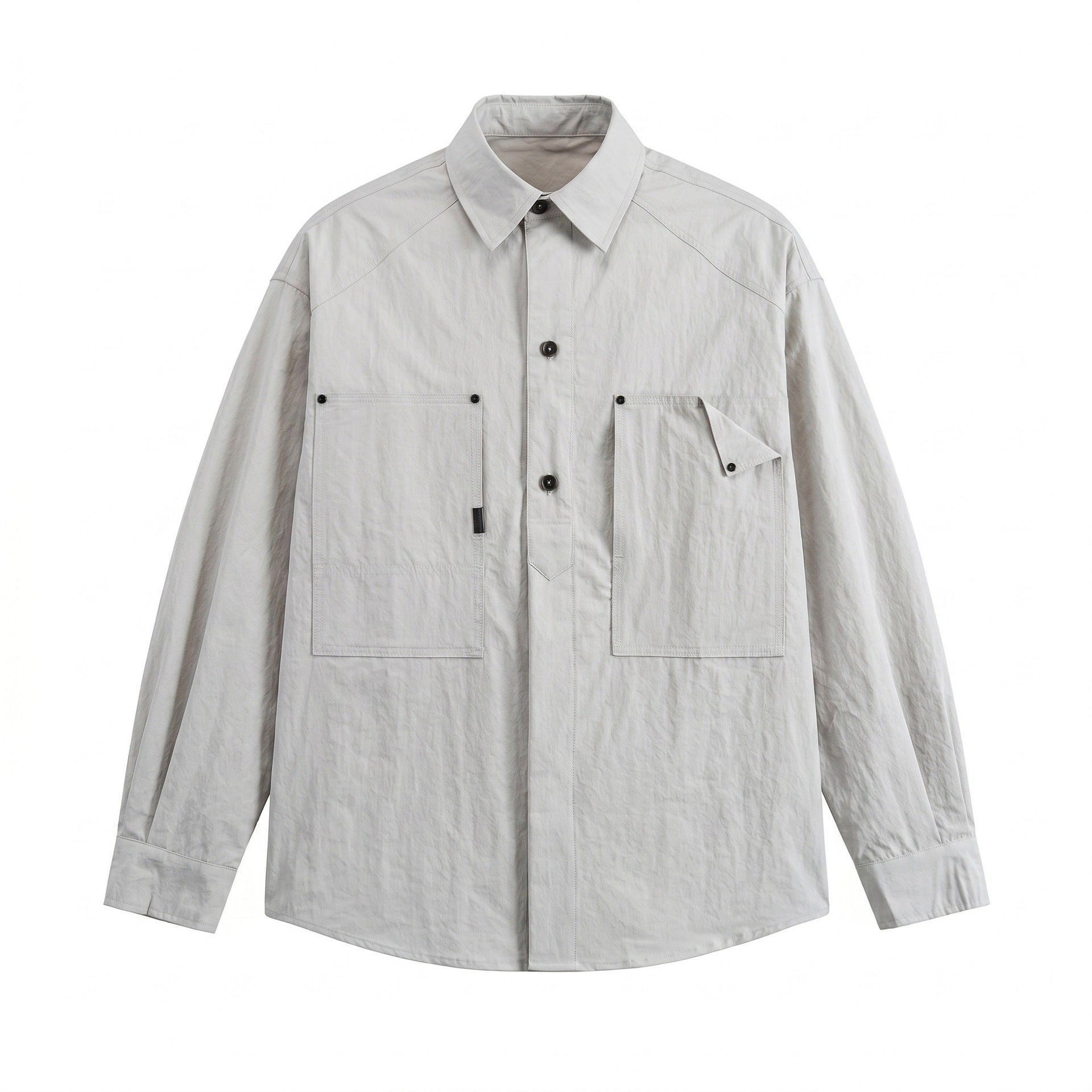 Men's utility shirt jacket with an oversized fit, patch pockets, and concealed button placket Chichicherry
