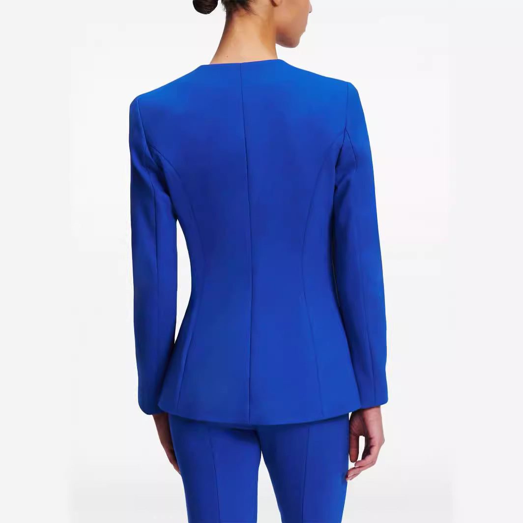 Women Cape Sleeve Tailored Blazer with Fitted Silhouette and Flared Pants with Leg Slit Chichicherry
