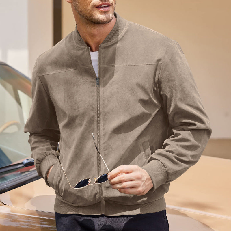 Men's suede bomber jacket with stand-up collar, ribbed cuffs, and full zip Chichicherry