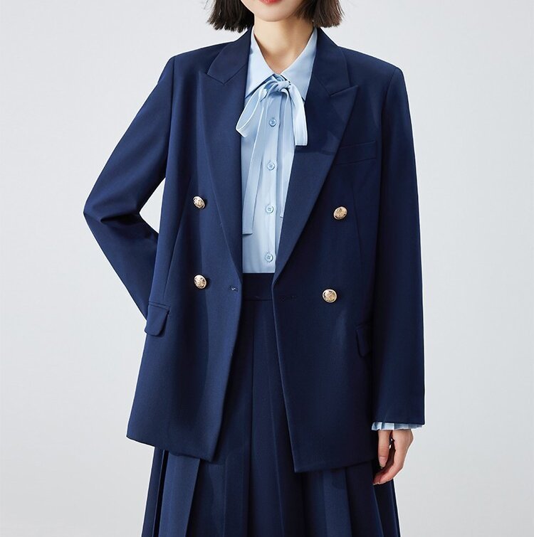 Women's Double-Breasted Blazer with Shiny Buttons Chichicherry