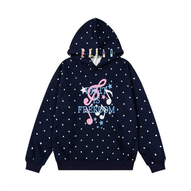 Women's hoodie with polka dot, musical note print and kangaroo pocket Chichicherry