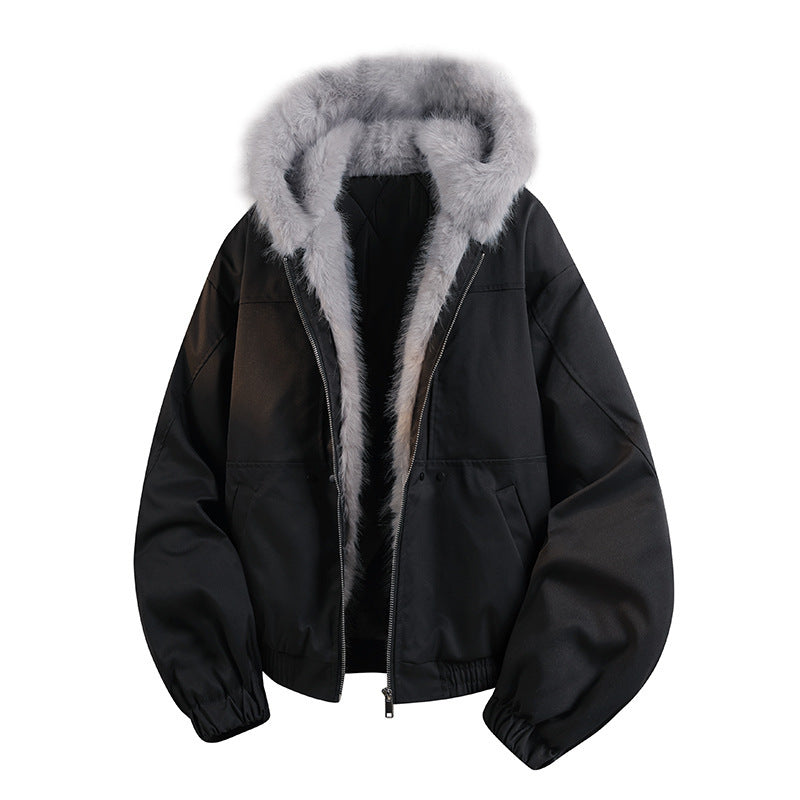 Women's Padded Hooded Bomber Jacket with Faux Fur Collar Chichicherry
