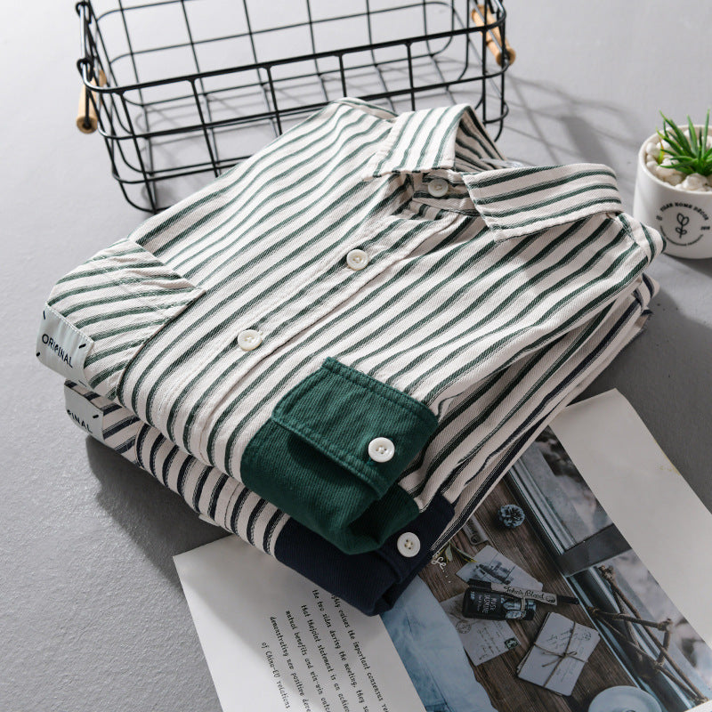Men Striped Overshirt with Contrast Chest Pockets and Kent Collar made of Cotton Blend Chichicherry