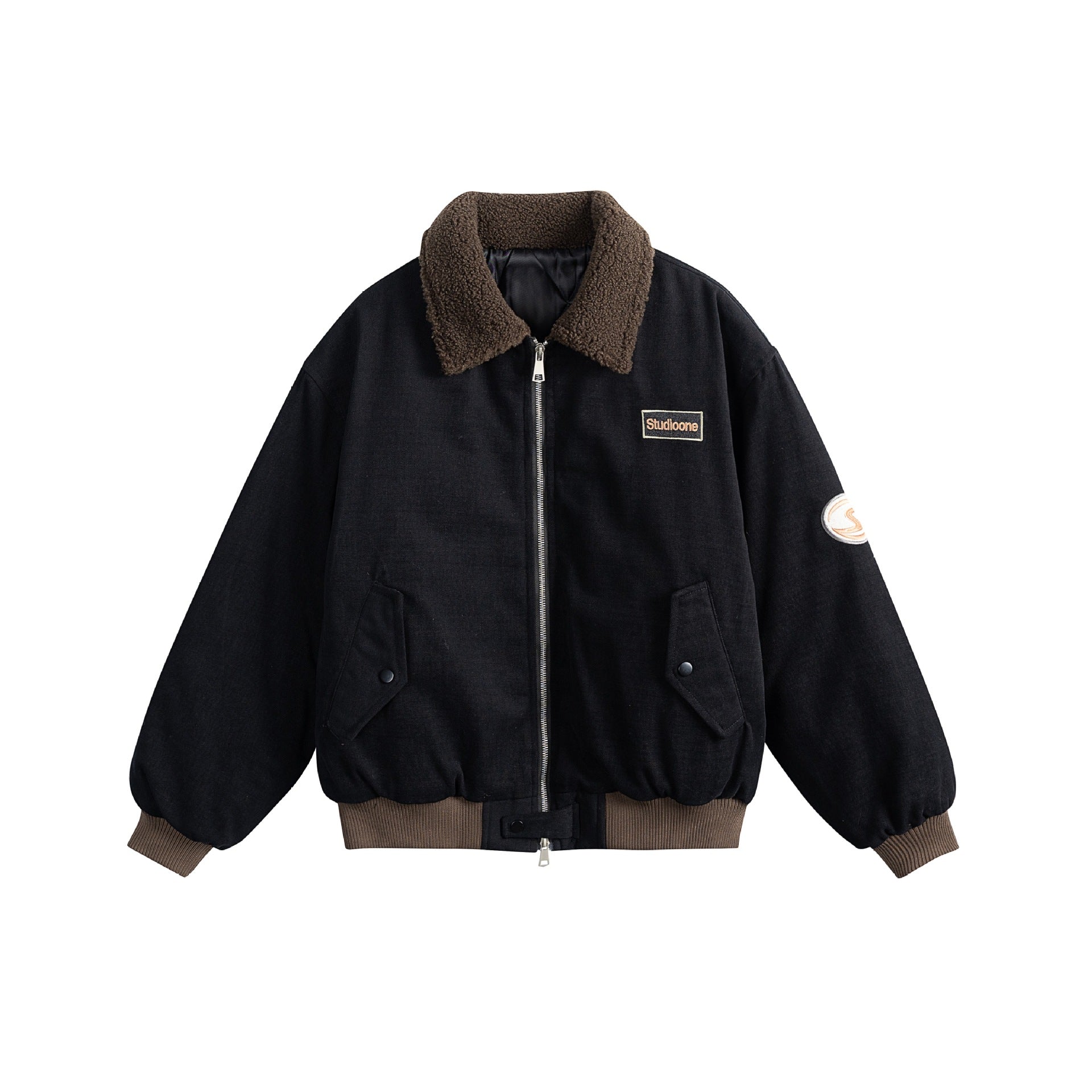 Unisex Boxy Bomber Jacket with Teddy Collar, Corduroy Look and Utility Pockets Chichicherry