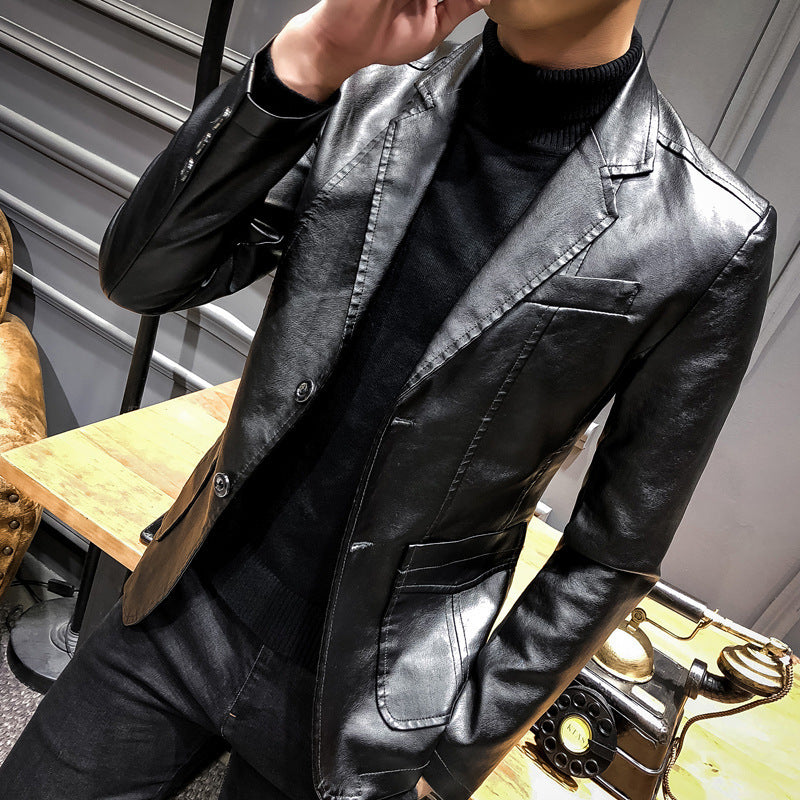 Men's Leather Blazer in Slim Fit with Notch Lapel and Two-Button Front Chichicherry