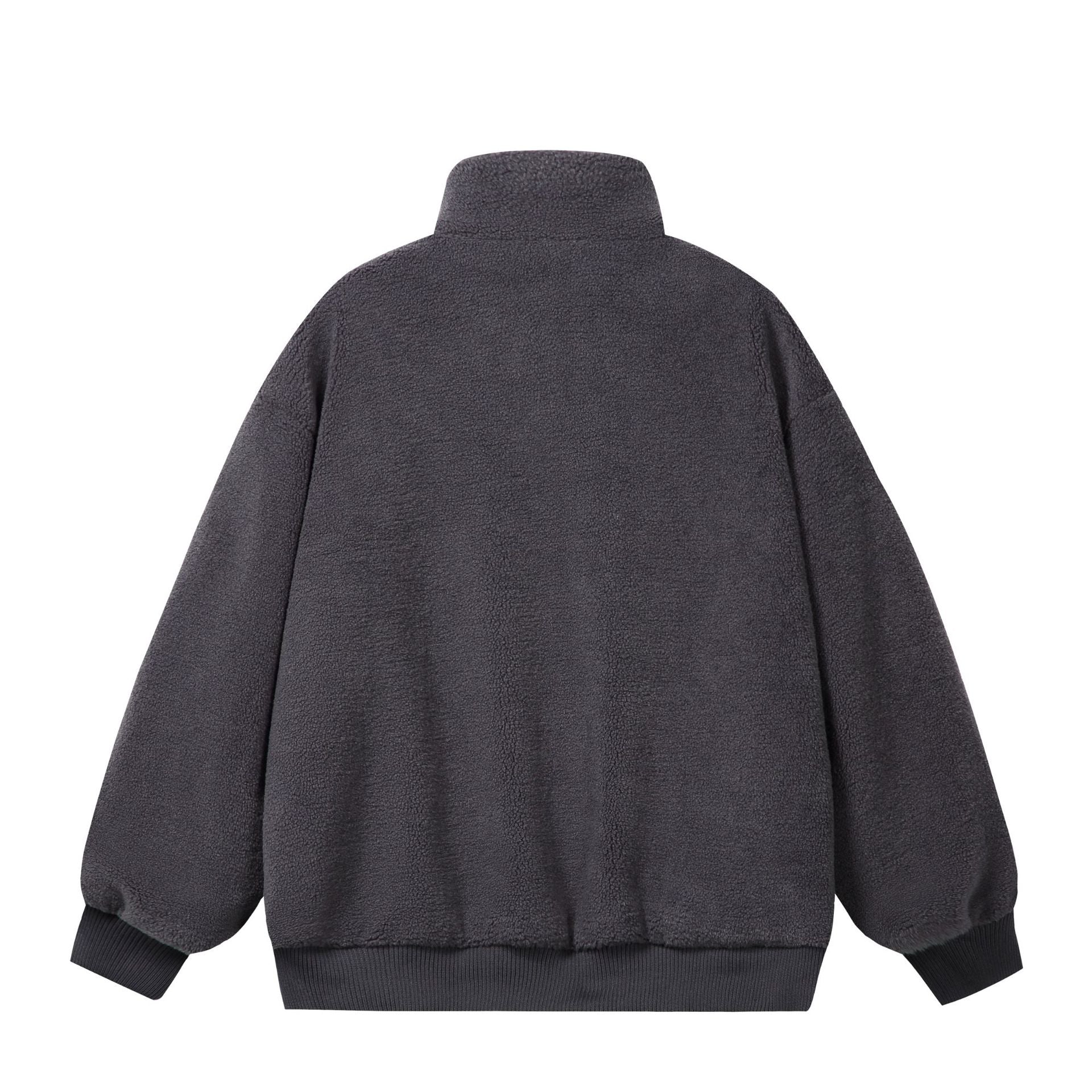 Unisex Sherpa fleece jacket in boxy cut with stand-up collar, block stripes and embroidery details Chichicherry