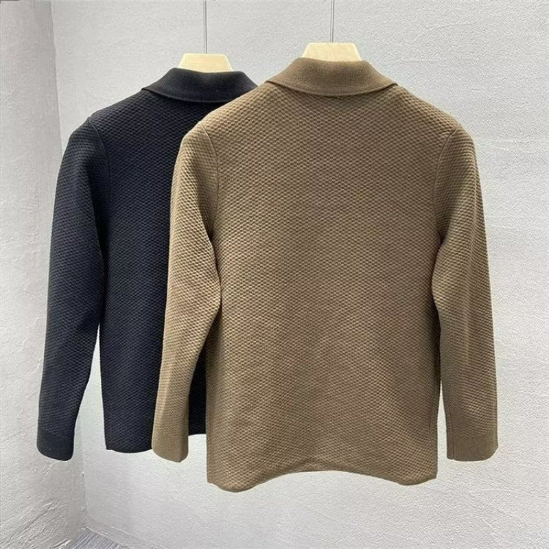 Herren Strukturierte Strick-Übergangsjacke mit Hemdkragen und aufgesetzten Taschen Chichicherry