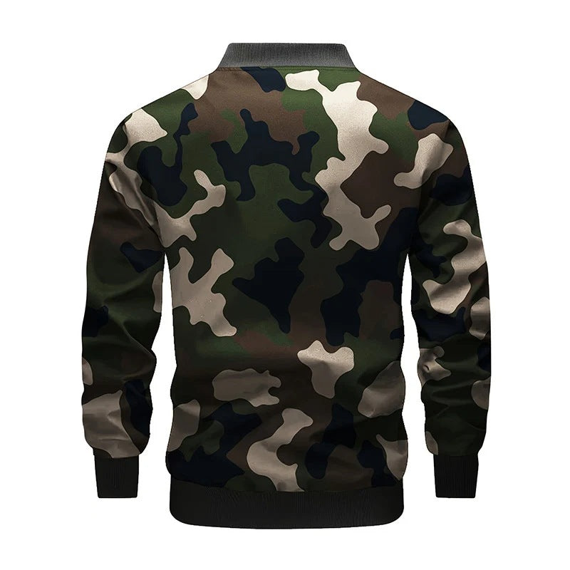 Men's Utility-Style Bomber Jacket with Shoulder Straps, Snap Button Placket & Flap Pockets Chichicherry