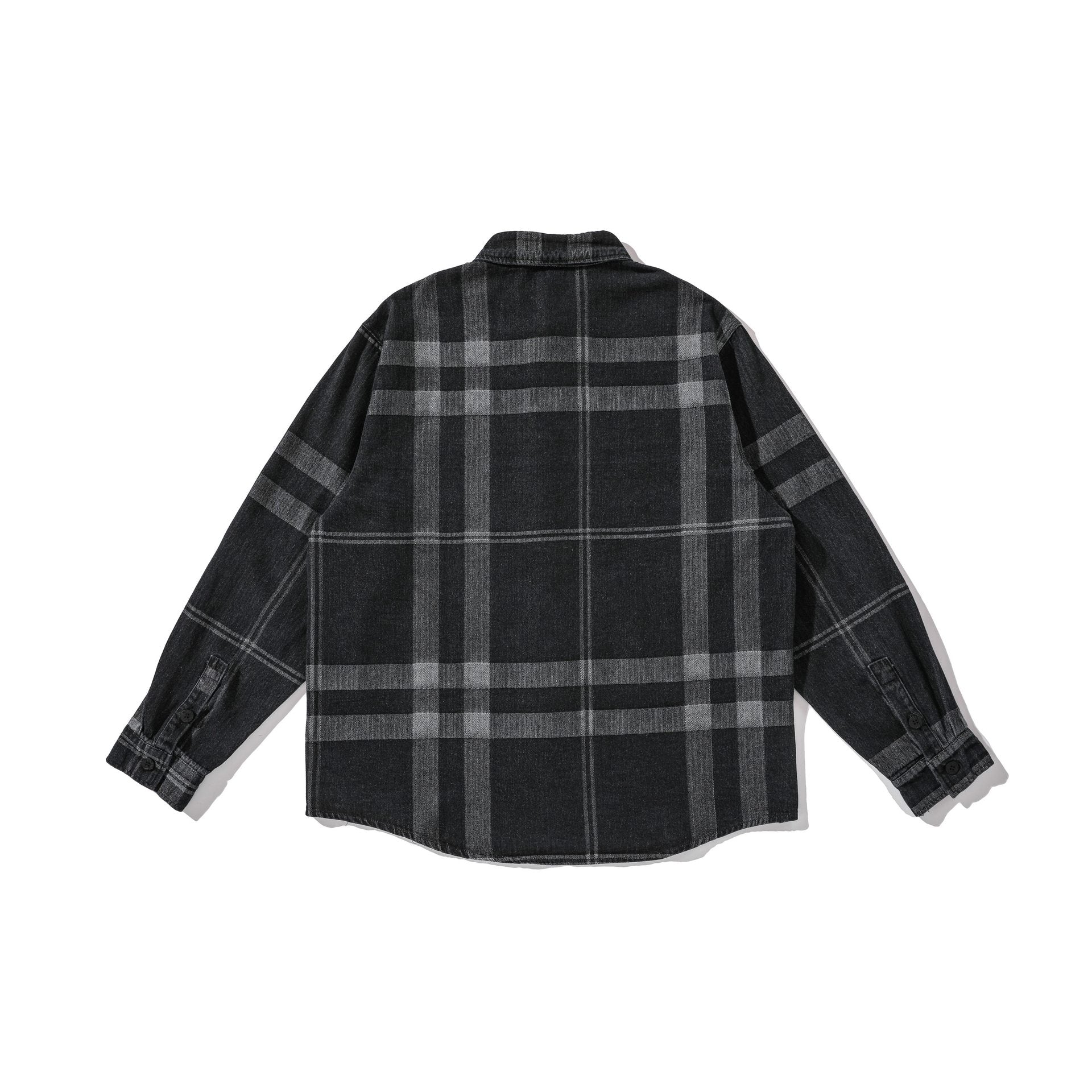 Men's Oversized Checkered Shirt Jacket in Worker Style with Rounded Hem and Chest Pocket Chichicherry