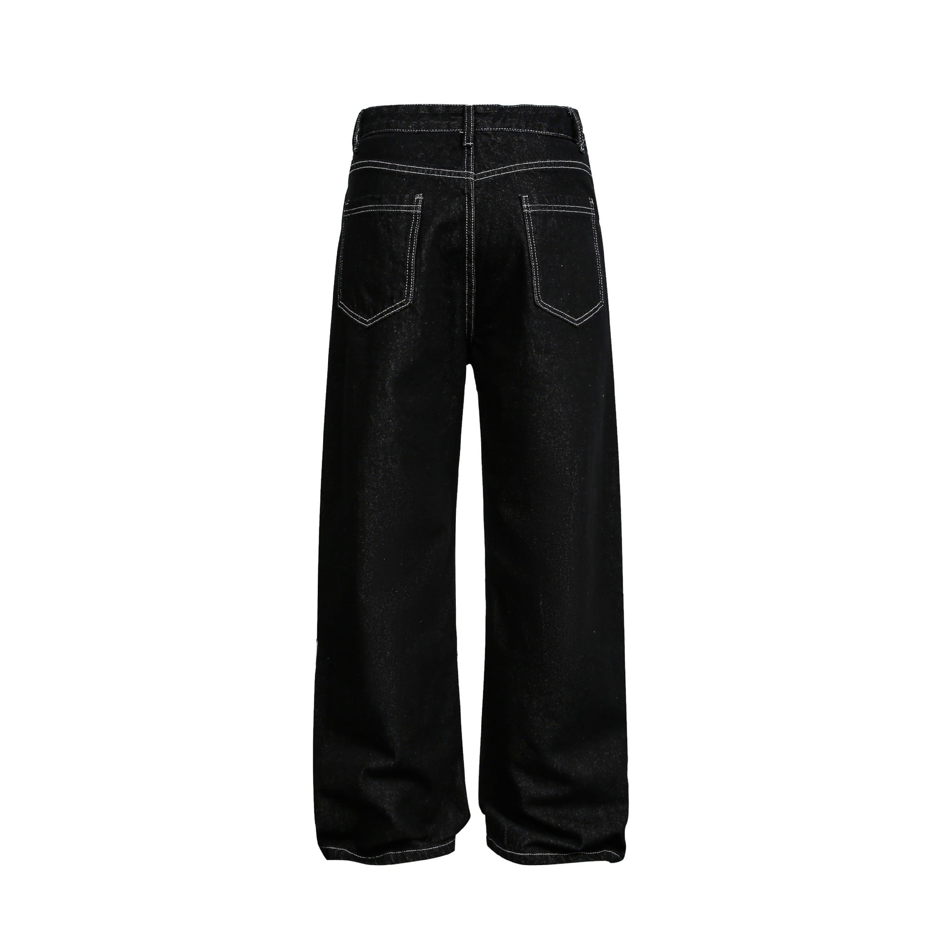 Women's Wide High-Waist Jeans with Asymmetrical Button Closure and Contrast Stitching Chichicherry