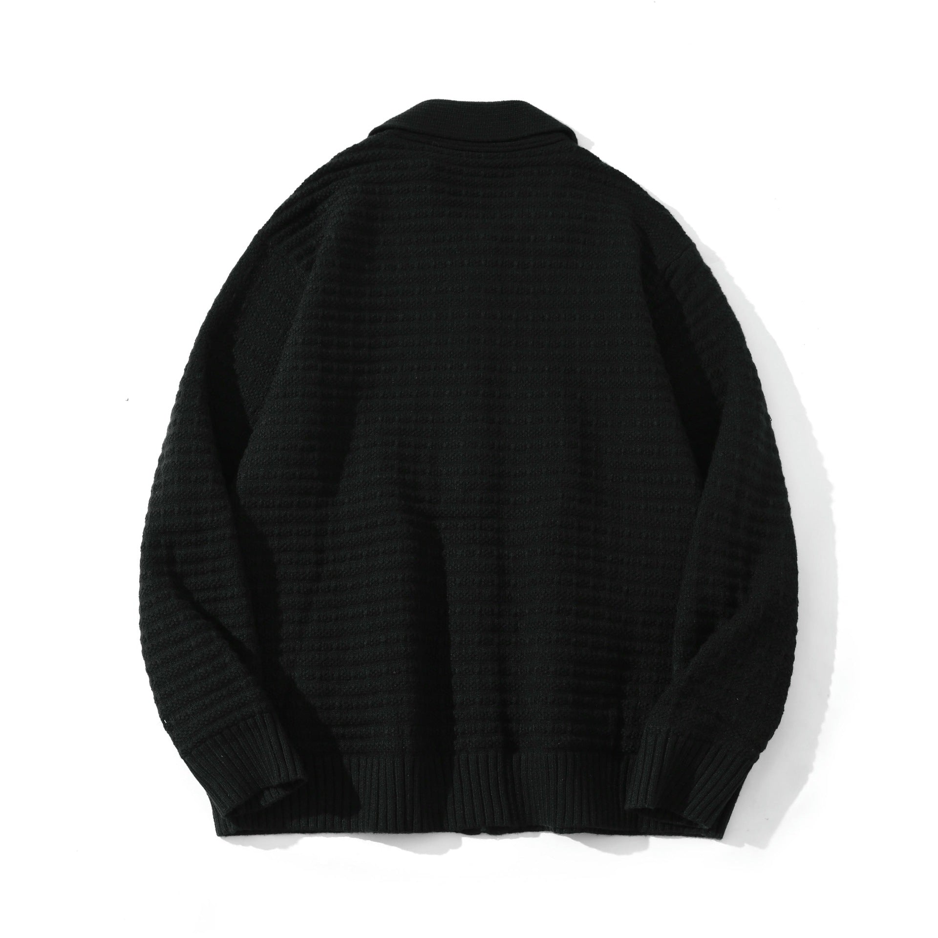 Unisex Structured Zip Knit Cardigan with Large Lapel Collar Chichicherry