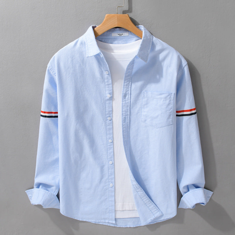 Men's Lightweight Cotton Shirt in Layering Look with Chest Pocket and Contrasting Sleeve Stripes Chichicherry