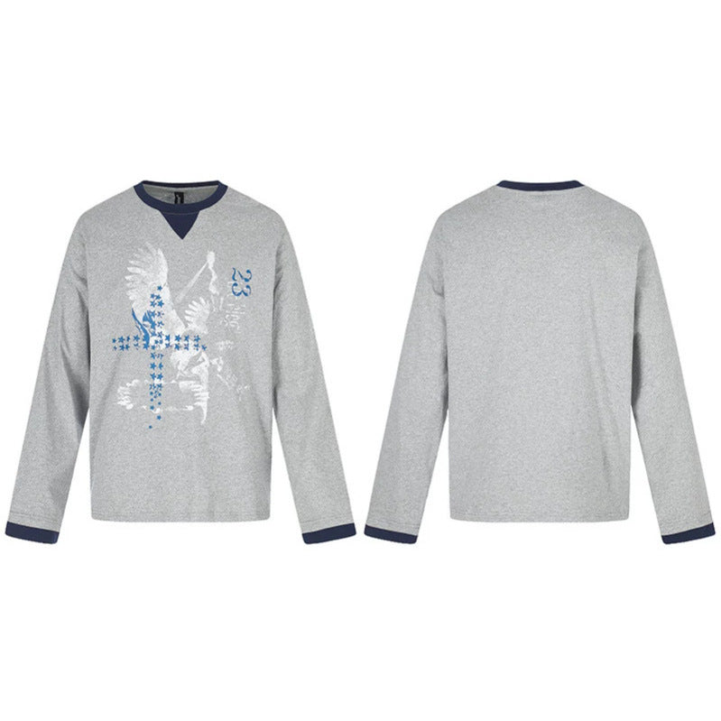 Men's cotton long-sleeve shirt sweatshirt with eagle print and contrast cuffs Chichicherry