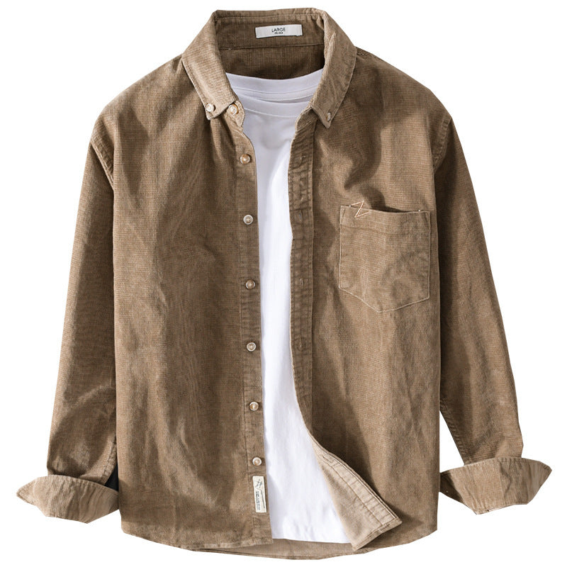Men's Fine Cord Overshirt with Button-Down Collar and Chest Pocket Chichicherry